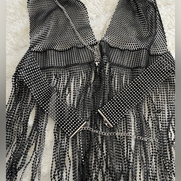 Handmade Bling Rhinestone Fishnet See Through Mesh Tassel Bra - Picture 7 of 12